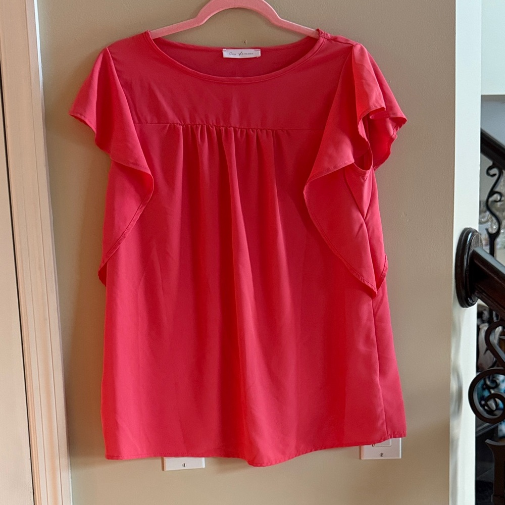 Coral Flutter Sleeve Blouse